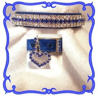 Royal Blue Velvet & Diamonds~ Rhinestone Dog Cat Collar   Free Charm 
