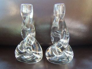 SEVRES crystal PAIR of GLASS CANDLESTICKS signed quality heavy