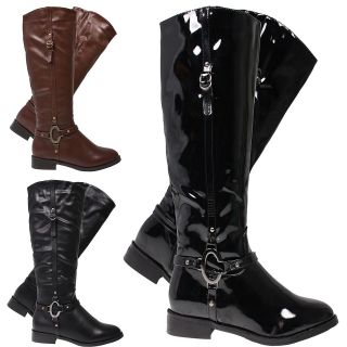   Ladies Fashion Faux Suede Buckle Strap Flat Knee High Riding Boots # 6