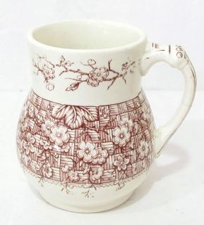   Antique Aesthetic Movement Old Hall Ceramic Cup Mug Red On White