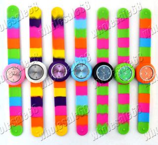   Wholesale lots 3ps charm rubber alloy slap watch bangle Bracelet HOT