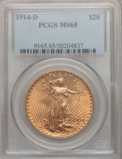 1914 d saint gaudens $ 20 gold coin pcgs ms65 superb coin time left $ 