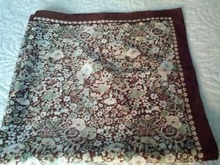 Designer Scarf   Brown Beige Green   26 Square   Small Floral Print
