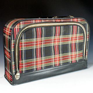 vtg red plaid overnight bag suitcase luggage travel case time