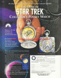 Star Trek Official Collectors Pocket Watch 2000 Magazine Advert #7821