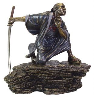 new japanese samurai with sword bronze statue figure time left