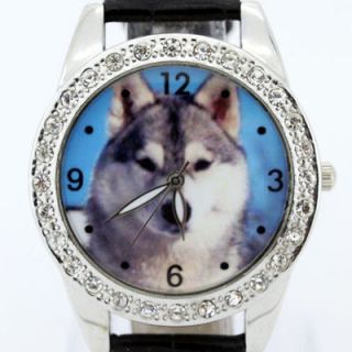 animal wolf black leather wrist watch l16h from china time