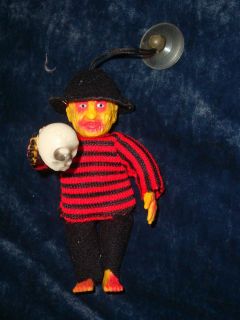   KRUEGER~SMALL SUCTION CUP DOLL VINTAGE 1980S~HOLDING SKULL~HALLOWEEN