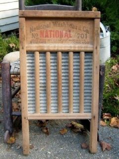 ANTIQUE PRIMITIVE WOODEN THE ZINC KING TOP NOTCH NATIONAL WASHBOARD CO 