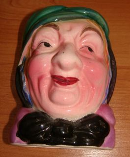 VINTAGE GRANNY OLD LADY JAPAN JAPANESE HAND PAINTED WALL POCKET