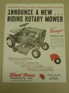 vintage 1961 wheel horse lawn ranger tractor spec sheet time