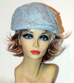 NWT Grace Hats Womens Casquette Blue Tweed Hat Cap Eyelashes Size 