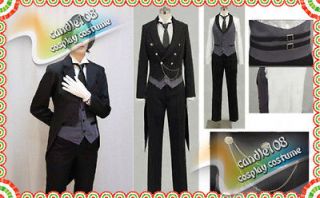 Black Butler 2 Kuroshitsuji Sebastian Cosplay Costume & Free Key Bag 