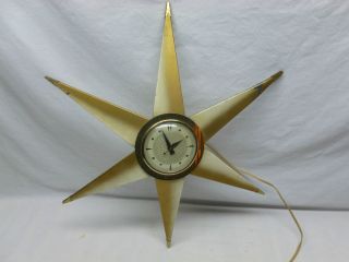 Vtg Retro Atomic Ranch Mid Century Mod Starburst Sunburst Wall Clock