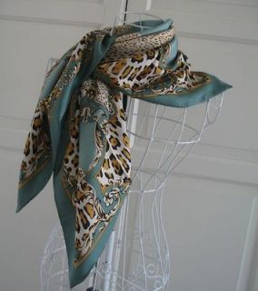 gorgeous green leopard 100 silk square scarf 35