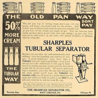 1907 Ad Sharples Tubular Separator Machine Cream Milk   ORIGINAL 