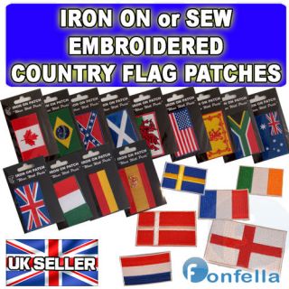 Premium Quality Embroidered IRON ON or SEW Country Flag Badge Patch 