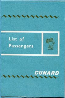 Ship paper, Passenger list for Cunard RMS Queen Elizabeth, 1 19 1968