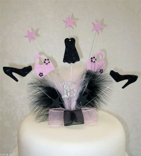 HANDBAG/SHOE/DRESS BIRTHDAY CAKE TOPPER BABY PINK/BLACK 13th 18th 21st 