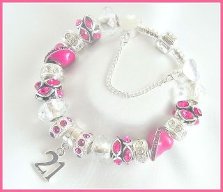   16TH/13TH PINK FUSCHIA CHARM BRACELET SOMEONE SPECIAL/SISTER GIFT BOX