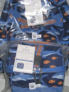 NEW Pottery Barn Kids LARGE BLUE SHARK Backpack + RETRO LUNCH BAG 