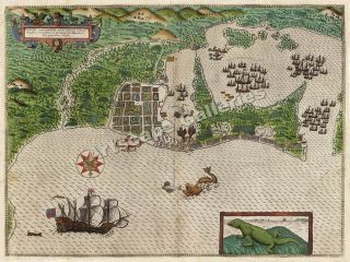1585 sir francis drake cartagena sea monster map 18x24 time