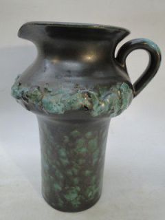 VINTAGE ICELAND LAVA GLIT POTTERY JUG PITCHER EWER HANDLED SIGNED 