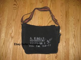 American Eagle ~ AE Mens Canvas Black Messenger Shoulder Laptop Bag 
