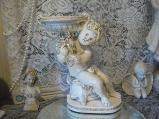   VTG large heavy cherub putto statue cream w gold trim so Paris chic