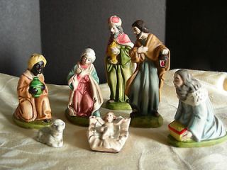 Vintage 7 Piece Nativity Jesus Mary Joseph 3 Wise Men Lamb CCC Korea 