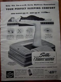 1948 serta perfect sleeper lady gow bed mattress ad time