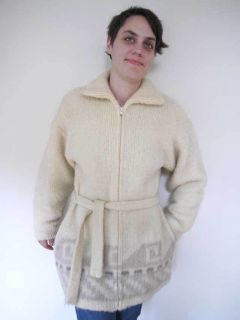 vtg 70s scandinavian wool knit cardigan jacket lined m
