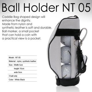 New Golf NT 05 Ball Holder 3 Balls Case Nylon White Black Free 
