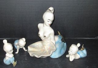 blue vintage mermaid soap dish with her babies time left