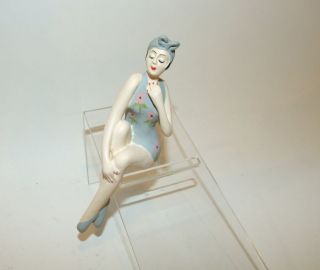 Bathing Beauty Figurine Figure Shelf Sitter Gray & Pink Floral Pattern