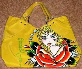 Newly listed ED HARDY VERONICA TRAVEL BAG TOTE YELLOW GIRL FIGURE NEW