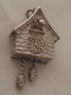 VINTAGE SILVER ARTICULATED wall cuckoo clock moving weights CHARM