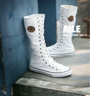 new women white punk emo rock boots shoe sneaker knee high