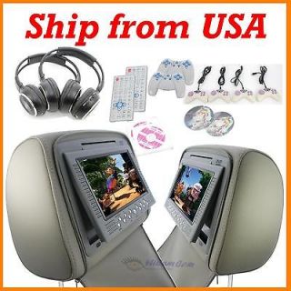   GRAY Headrest 7 LCD Car Monitor SONY DVD Player plus 2 IR headphones