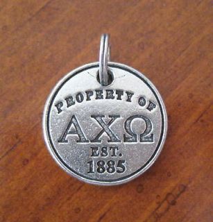 Property of AXO Est. 1885 PEWTER CHARM Alpha Chi Omega jewelry pendant