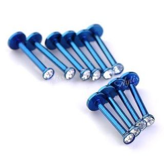 10pcs 18G Blue Stainless Steel Czech Crystal Labret Lip Stud Ring Bars 