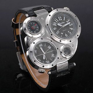   Men Watch Military Dual Time Zones Leather Band Xmas Gift for Him