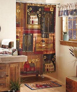 Primitive Country Fabric Shower Curtain Country Charm Salt Box Houses