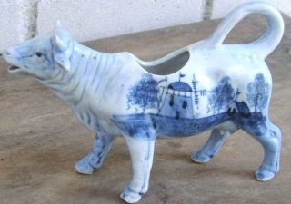 Antique Porcelain Cow Creamer Exceptional Detail Blue & White German 