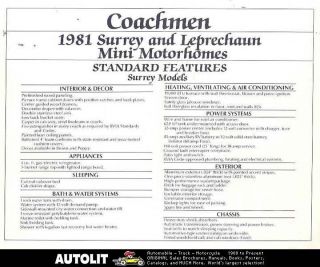 1981 coachmen surrey leprechaun motorhome rv brochure 