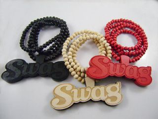 Swag Piece Pendant Wood Necklace Beaded Chain Rosary Necklace black 