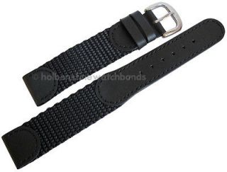 19mm fits SWISS ARMY LONG Black Leather Nylon Hadley Roma Watch Band 