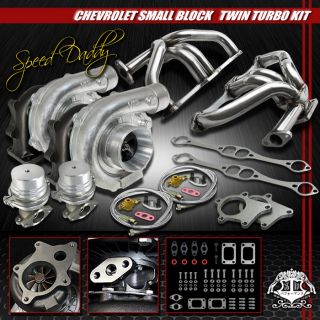 T04E 9PC T3/T4 TURBO KIT TWIN SS MANIFOLD+WASTEGATE 66 96 CHEVY SMALL 