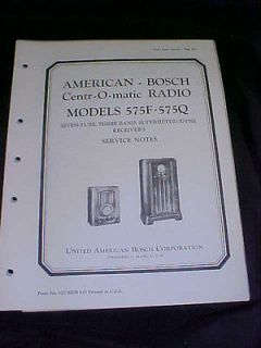   Service Notes & schematics booklet Model 575F & 575Q 7 tube Radio