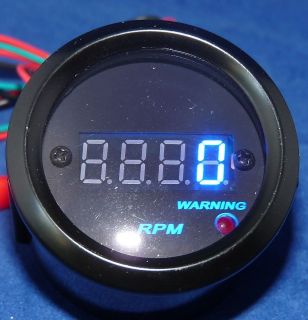 Digital Tachometer Blue LED Display Smoke Lens 9999 RPM   Warning 